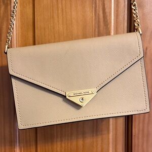 Michael Kors Taupe Saffiano Leather Chain Crossbody
